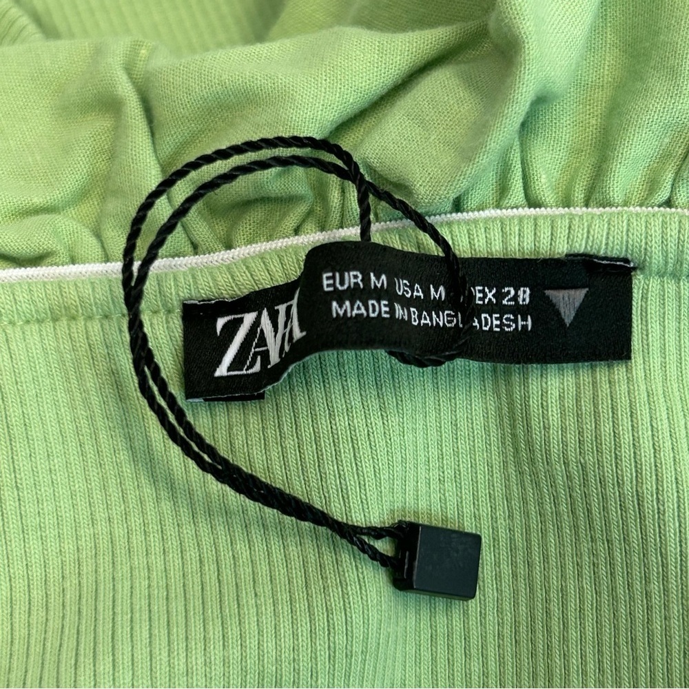 Zara green ribbed ruffle frill neckline off the shoulder fitted crop top M NWOT - Picture 9 of 12